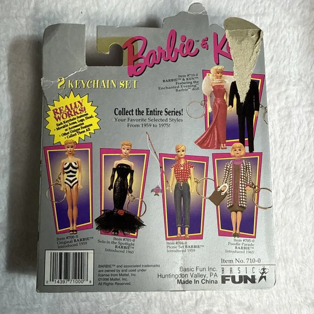 1996 Barbie & Ken Enchanted Evening Two VTG Keychains Dolls Basic Fun 710 NIB